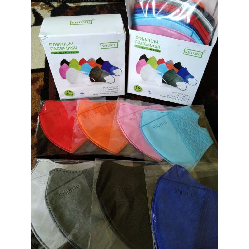 SHUMU MASKER DUCKBILL, PREMIUM FACEMASK, MASKER DUCKBILL WARNA WARNI KEKINIAN, MASKER GARIS BERWARNA
