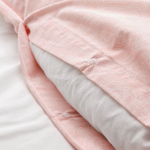 JATTEVALLMO Sarung duvet 240x220 cm dan 2 sarung bantal 50x80 cm, merah muda terang putih