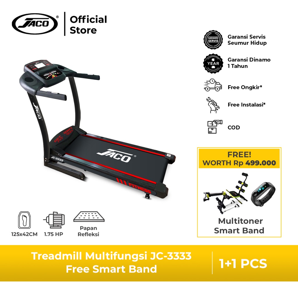 Jaco Treadmill Elektrik JC-3333 Alat Olahraga Alat Fitness Treadmill Multifungsi