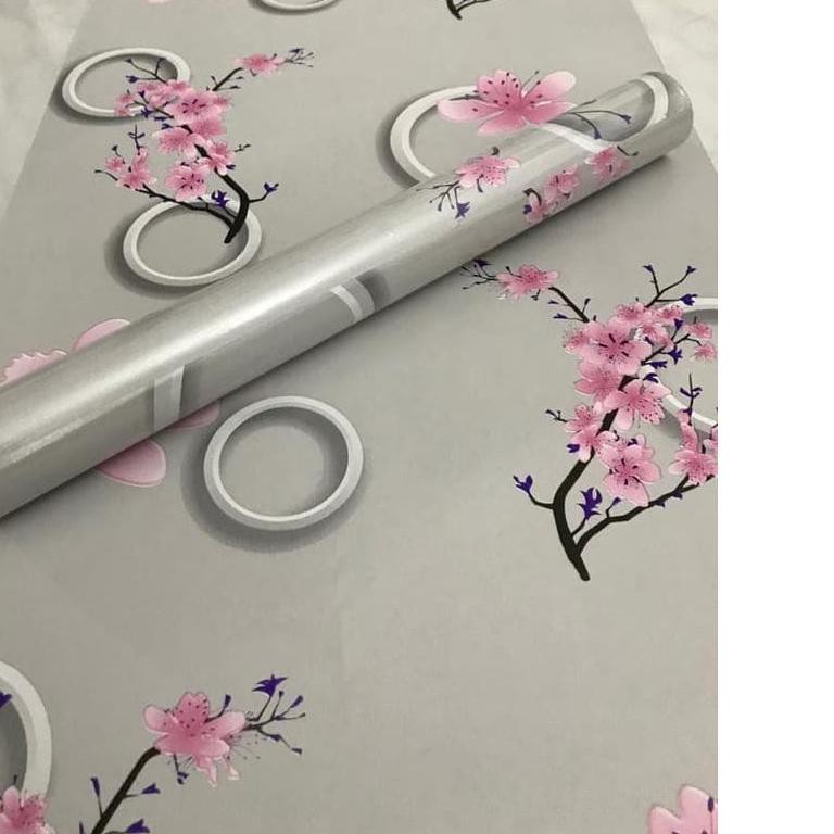 Ready Stock Wallpaper Dinding Sticker Pink Sakura Grey Circle