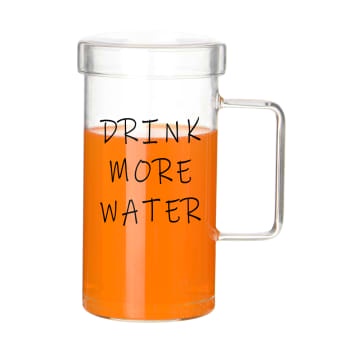 1 SET Gelas Kaca Kekinian Drink More Water Dengan Tutup (2pcs) - Gelas Mug