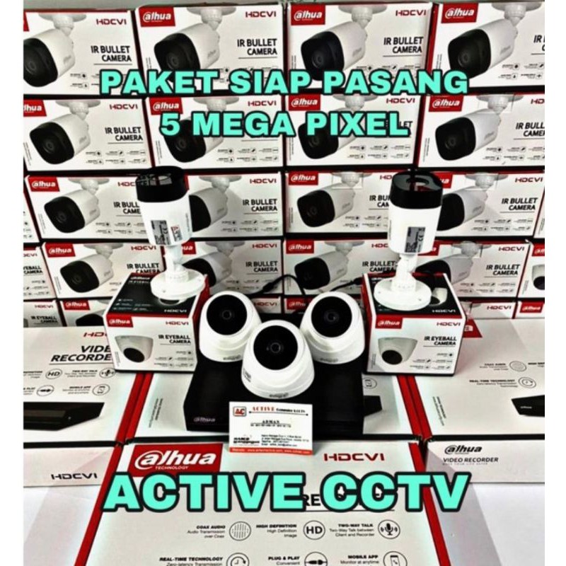 PAKET 5MP KAMERA CCTV DAHUA 5 CAMERA 8 CH CHANNEL ColourVu