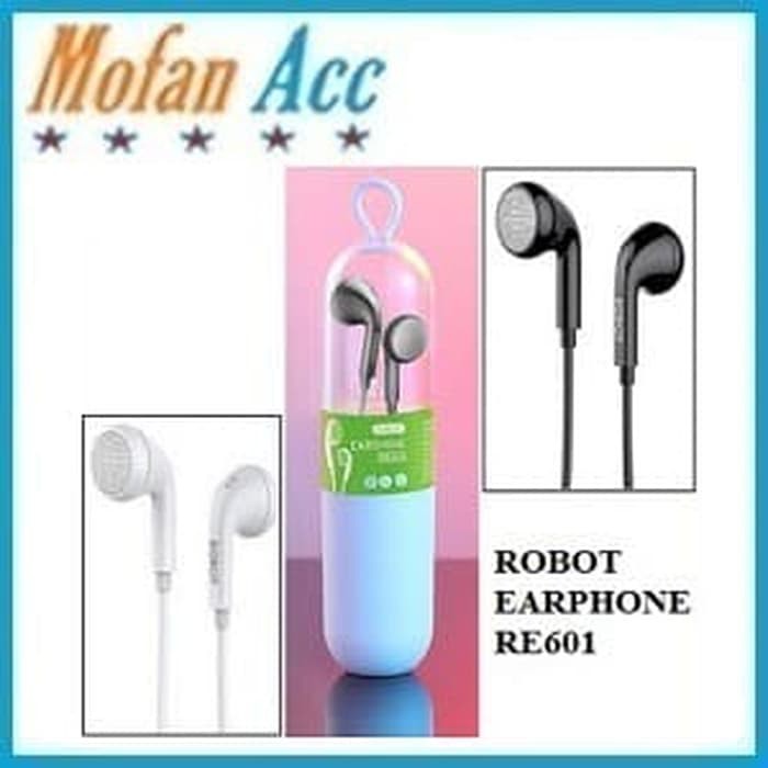 Handsfree Headset ROBOT RE601 Earphone Wired Light Weight Design Bermutu