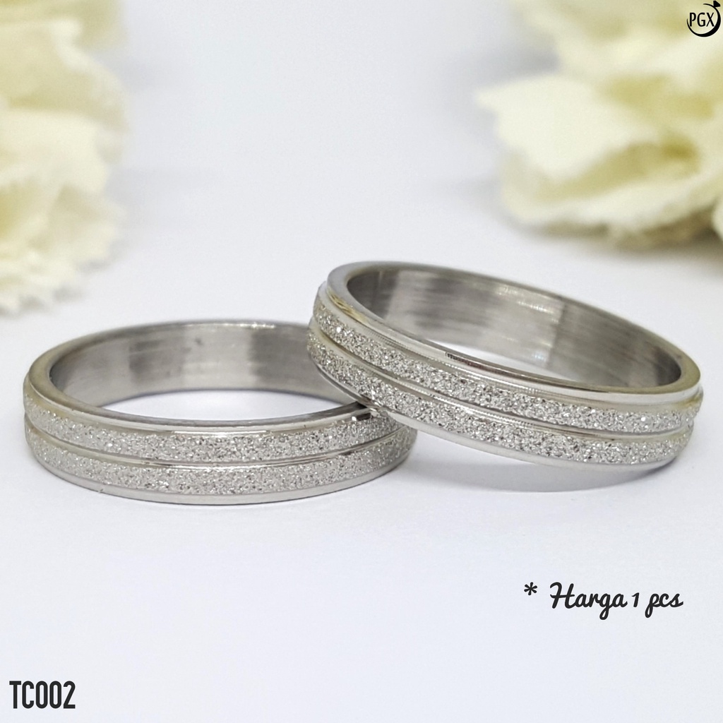 PGX Cincin Titanium Couple Silver Aksesoris Fashion Perhiasan Anti Karat - TC002