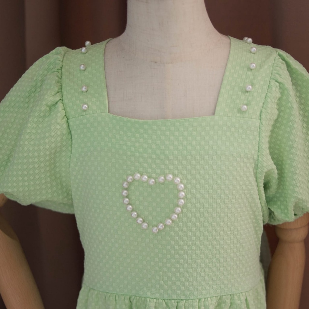 Promo !! dress trendy anak perempuan  - dress pearl love shoulder colour import uk 3-8thn