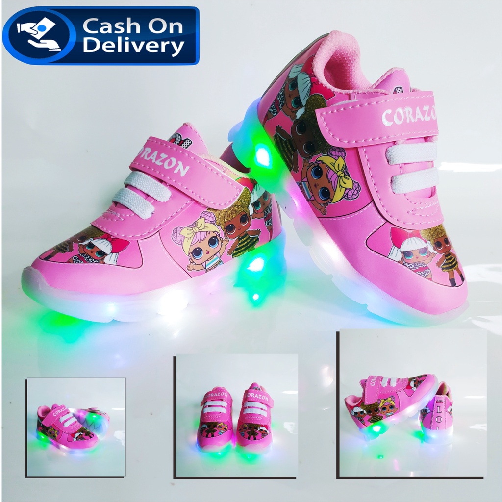 Sepatu sneaker anak perempuan dendan lapu led motif frozen keren