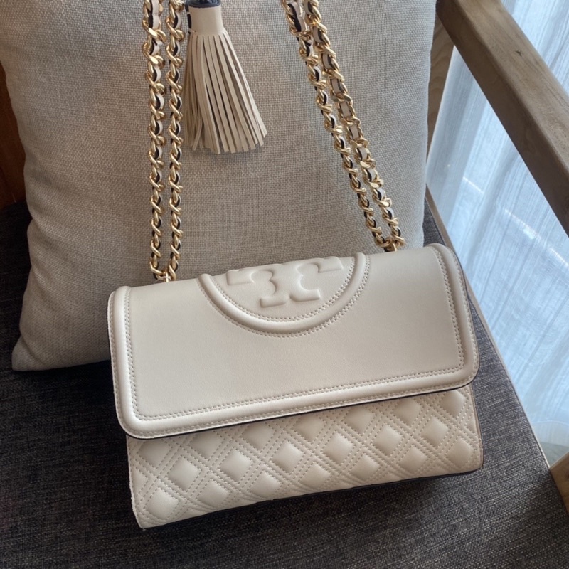 Tory Burch Fleming Convertible Colorblock Shoulder Bag New Cream