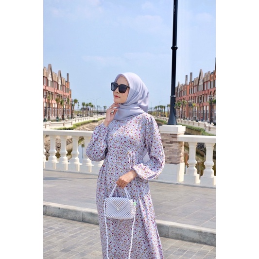 Ounadoutfit hezlin dress wanita muslimah rayon motif bunga manis busui bahan adem model kekinian / dress motif bunga / homedress rayon busui / baju muslim panjang