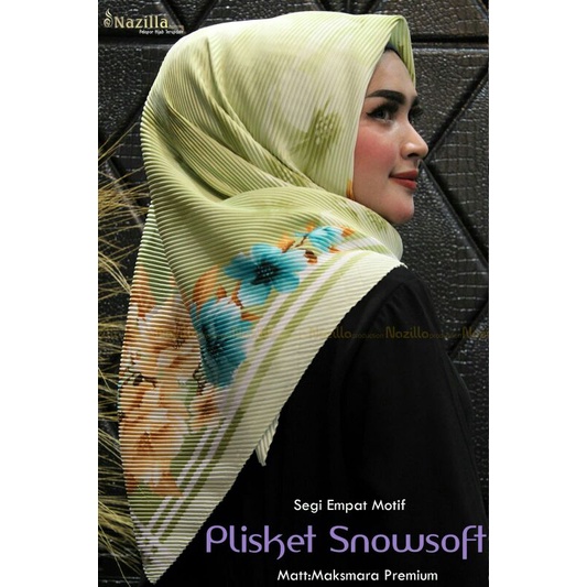 Jilbab Segi Empat Motif Plisket Polycatton Ori Nazilla-Snowsoft Green