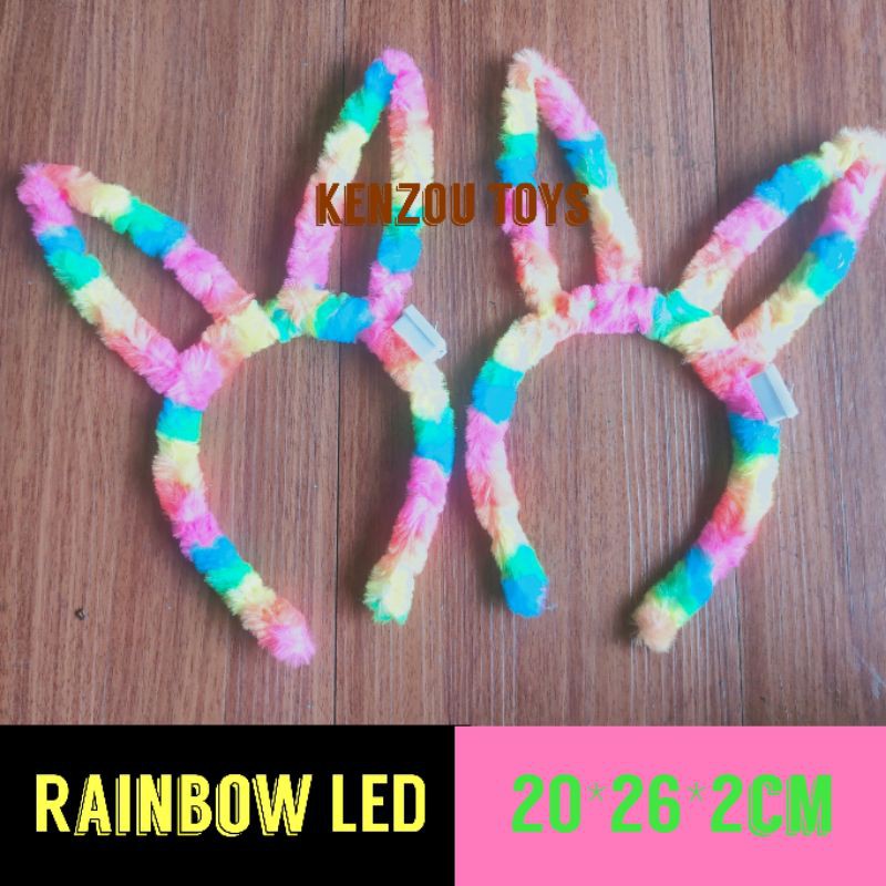 Bando Kelinci Bulu Pelangi Led