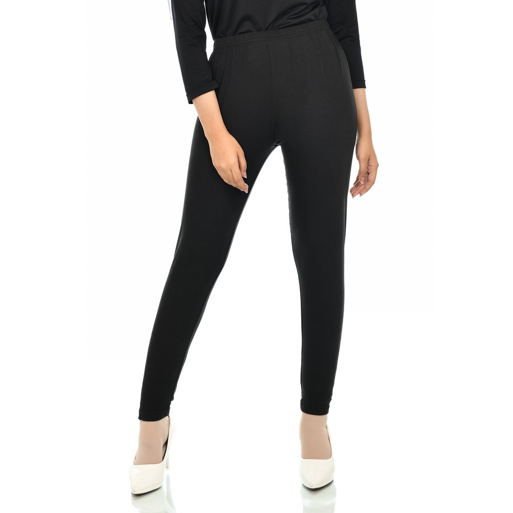 Legging Celana Panjang Warna Hitam untuk Wanita Dewasa Ukuran Standar dan Jumbo Manset Hitam Bahan Spandex