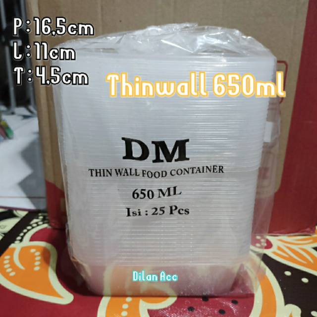 Thinwall DM kotak Panjang/Kotak Makan/Kotak Nasi/kotak Plastik 650ML