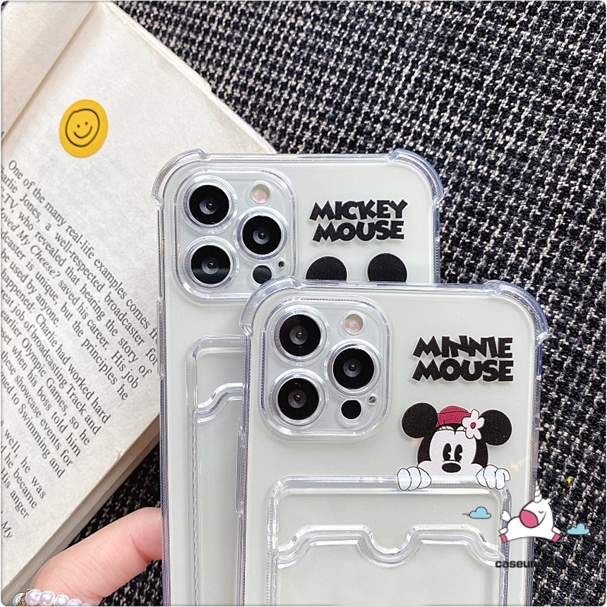 Soft Case Bahan Tpu Dengan Slot Kartu Tahan Banting Motif Mickey Minnie Untuk iPhone 7 8 6 6s 14 Plus 11 12 13 14 Pro MAX XR X XS MAX SE 2020