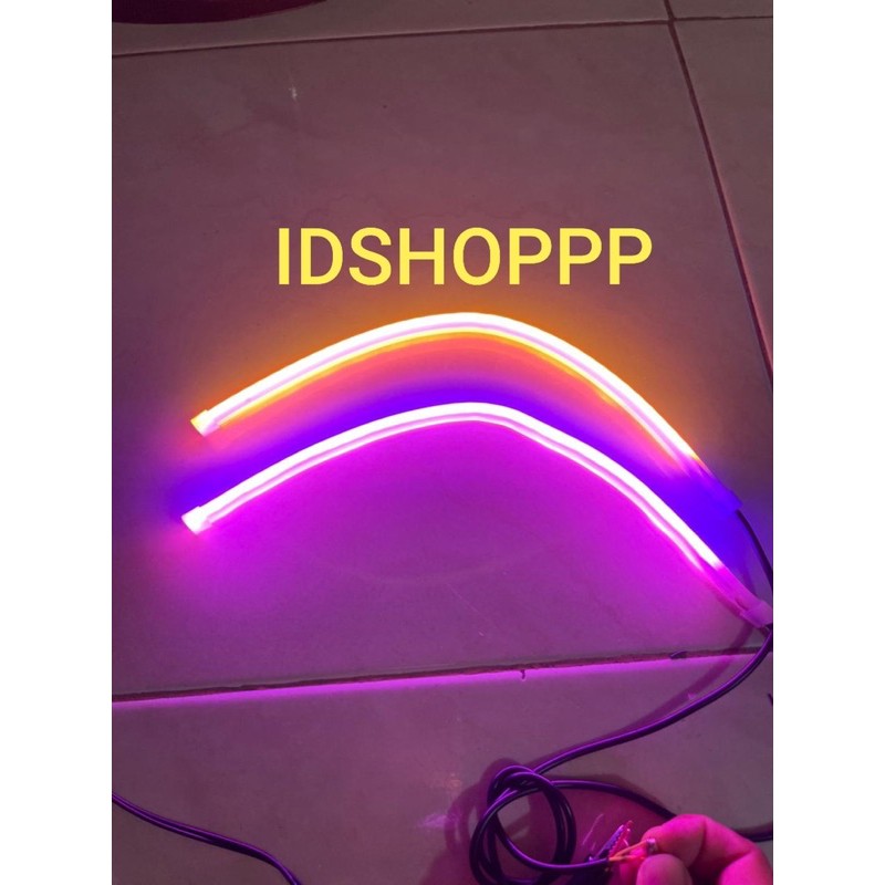 Alis lampu  LED slim DRL fleksibel waterproof 12v 60cm 30cm 2 mode running pink ungu