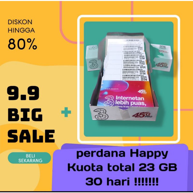 Kartu Tri Kuota total 23 GB (bonus kuota TikTok)