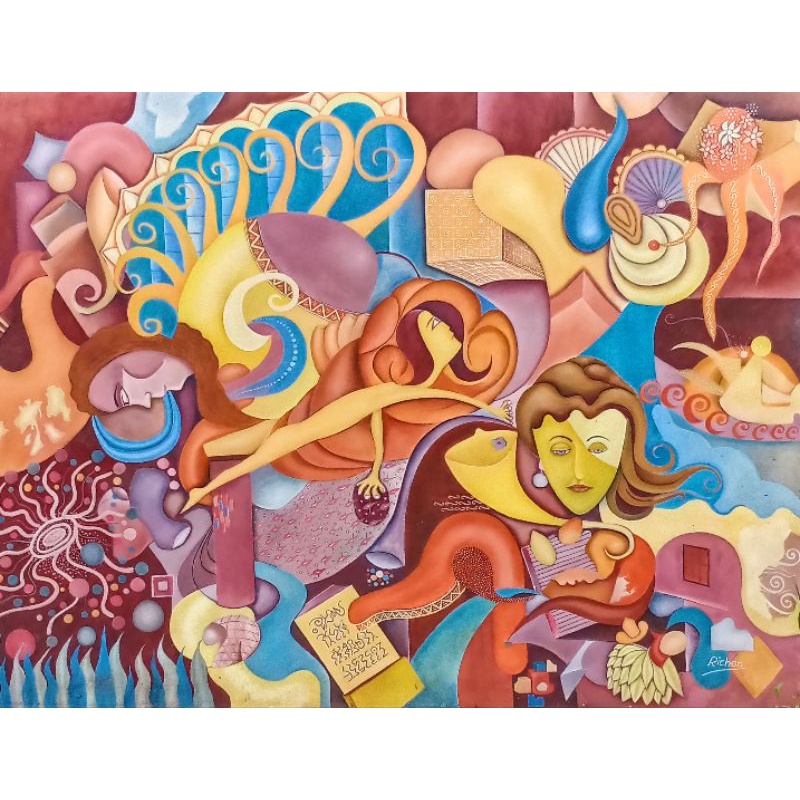 Lukisan cat minyak di kanvas