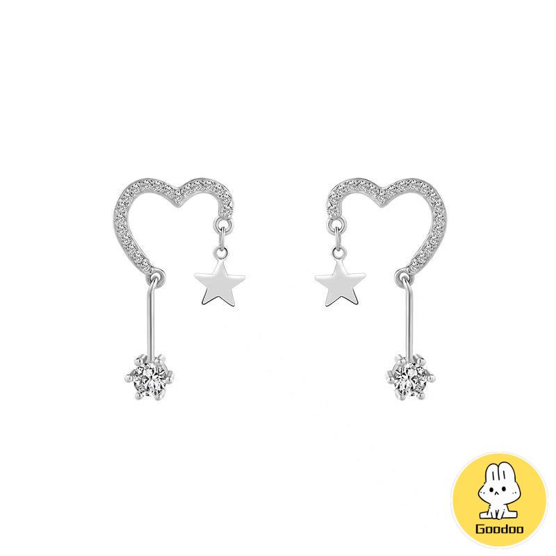 925 Silver Stud Earrings Indah Cinta Fringe Girl Stars Anting Desain Kecil Berkualitas Tinggi -Doo