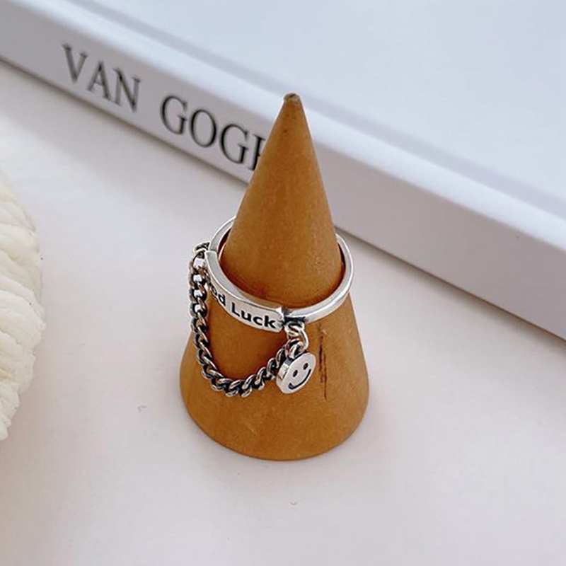 Set Cincin Adjustable Motif Smiley Gaya Retro Hip-Hop Korea Untuk Unisex