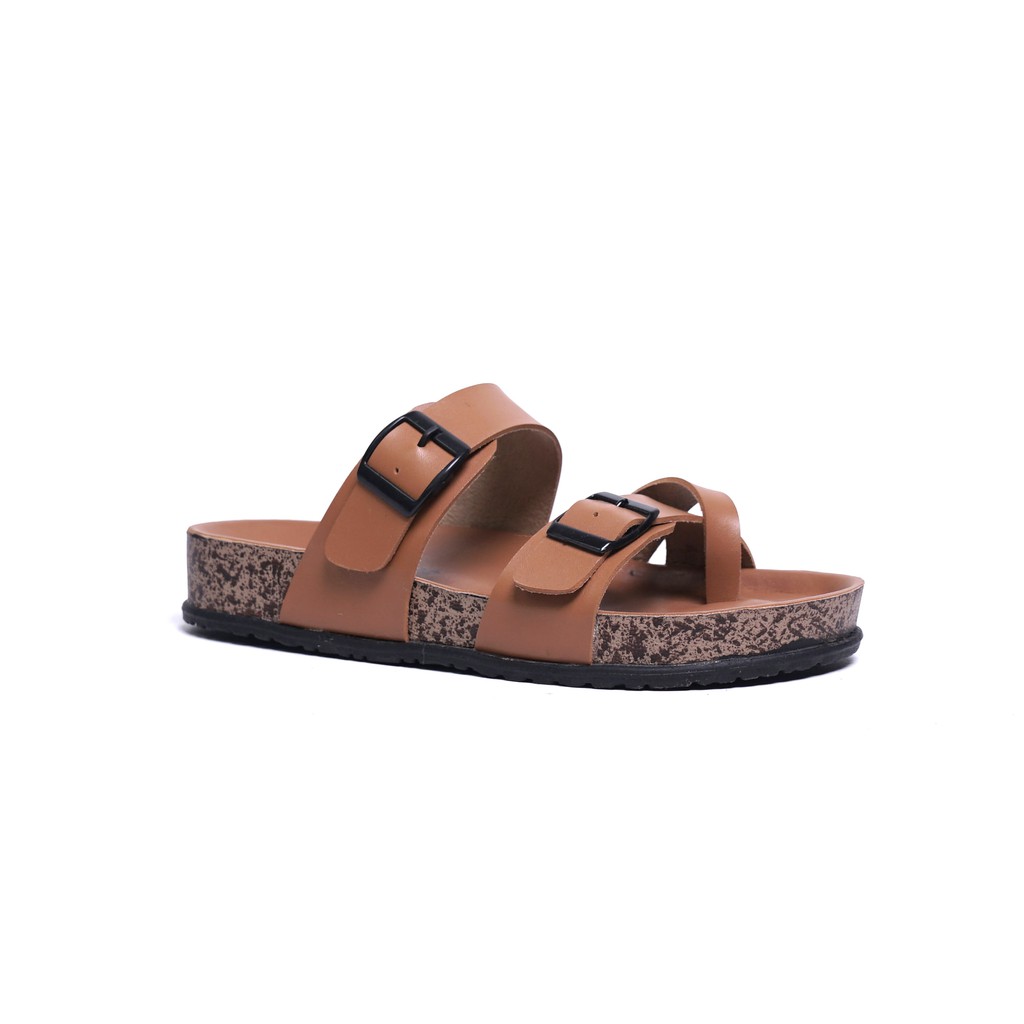Sara Sara KELLY Sandal wanita casual sandal slop kulit sol puyuh kekinian  birken ban dua  silang-Brown