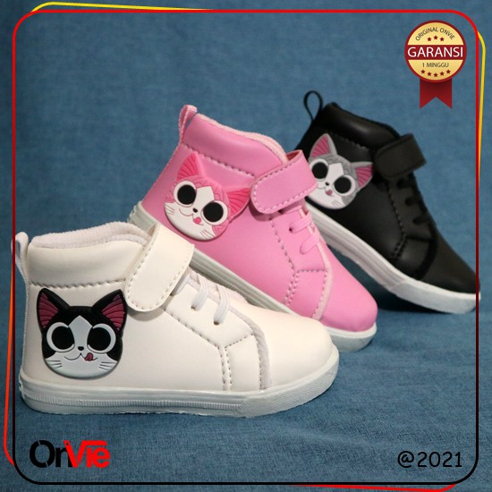 Sepatu Boots Anak Perempuan Motif Meow Kucing Lucu | Sepatu Kids Onvie