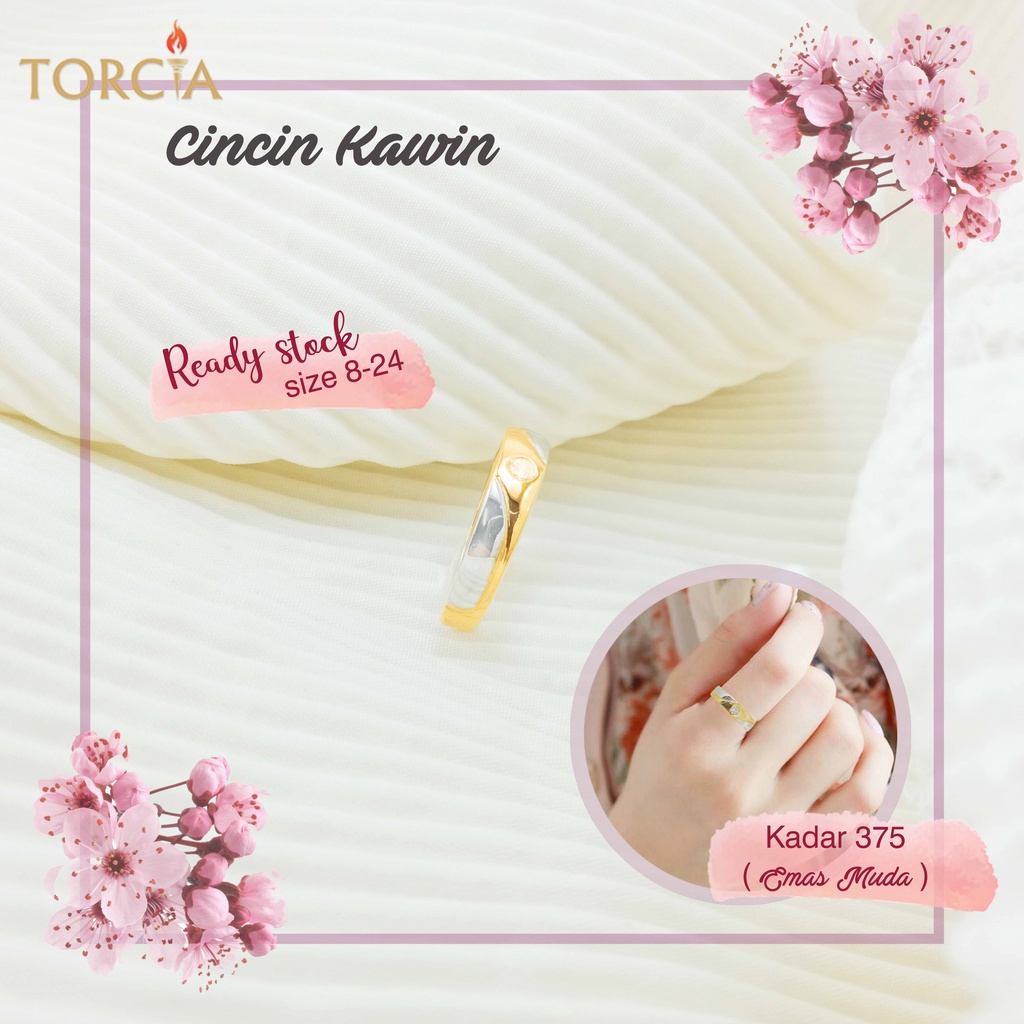 Cincin Kawin Emas Asli Mata Satu B Kadar 375 Torcia Gold