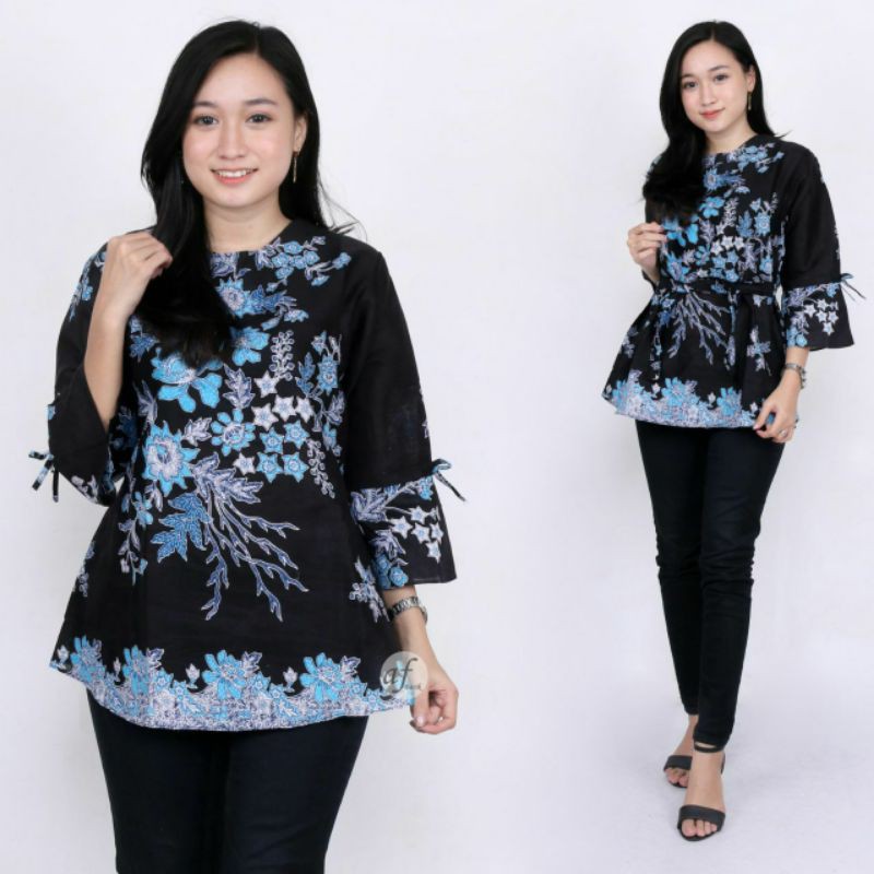 Tey-17 Batik wanita ASJ SA HRB026 Kenongo Kemeja Tosca Pendek-Blouse sakura