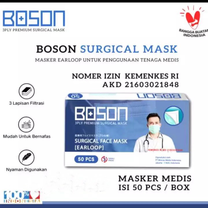 Masker BOSON Premium Surgical Masker Pakai Meltblown Filter BFE >95%