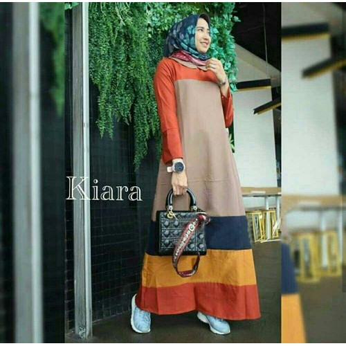 maxi pelangi brown fashion wanita gamis dres baju muslim