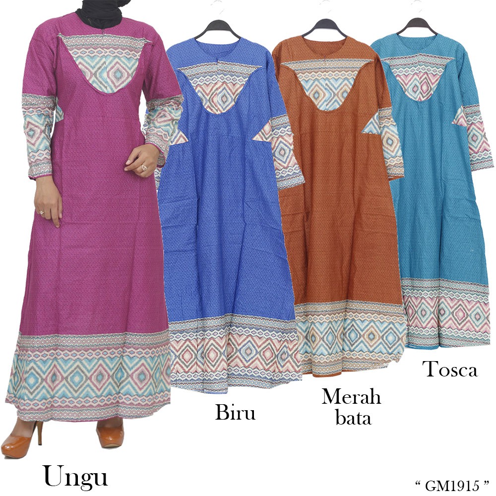 Gamis muslimah katun halus kombinasi cap batik songket