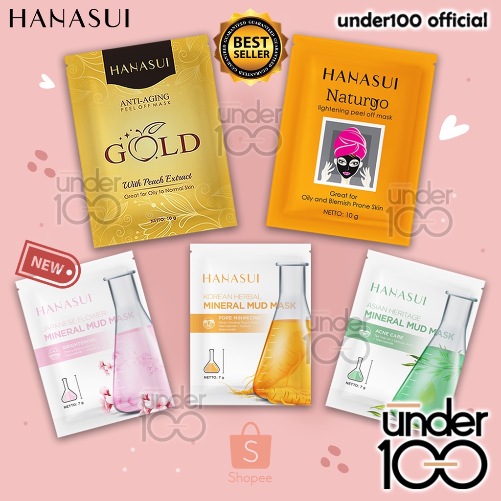 ❤ UNDER100 ❤ Hanasui Naturgo Peel Off Masker Hitam Komedo | GOLD Anti Aging | Mineral Mud Mask BPOM