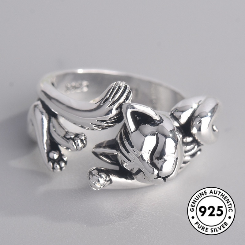 Cincin Model Terbuka Desain Kucing Bahan S925 Silver