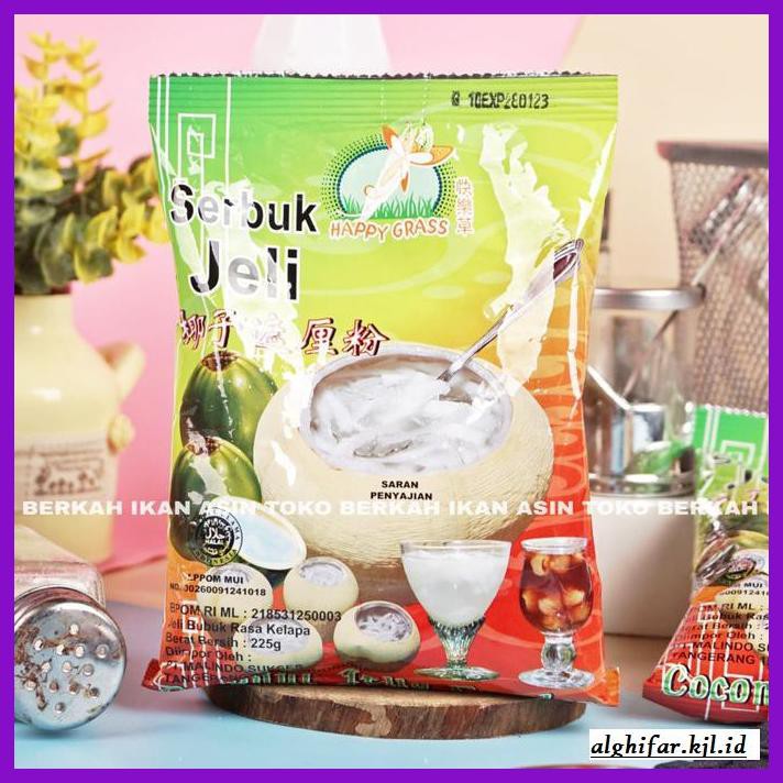 

lanoisidartdrink- serbuk jeli kelapa happy grass 225gr / coconut jelly powder -asliii-bngittt.