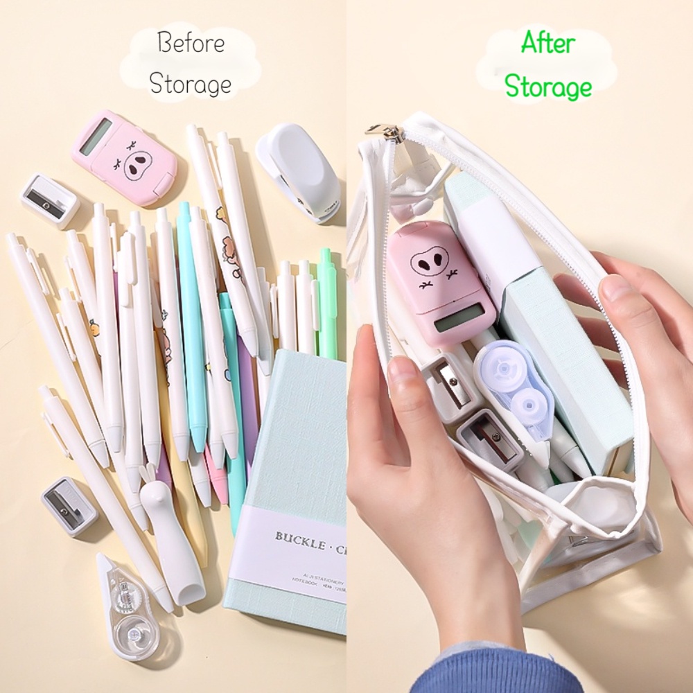 Tempat Pensil Simple Transparan Kapasitas Besar Gaya Korea