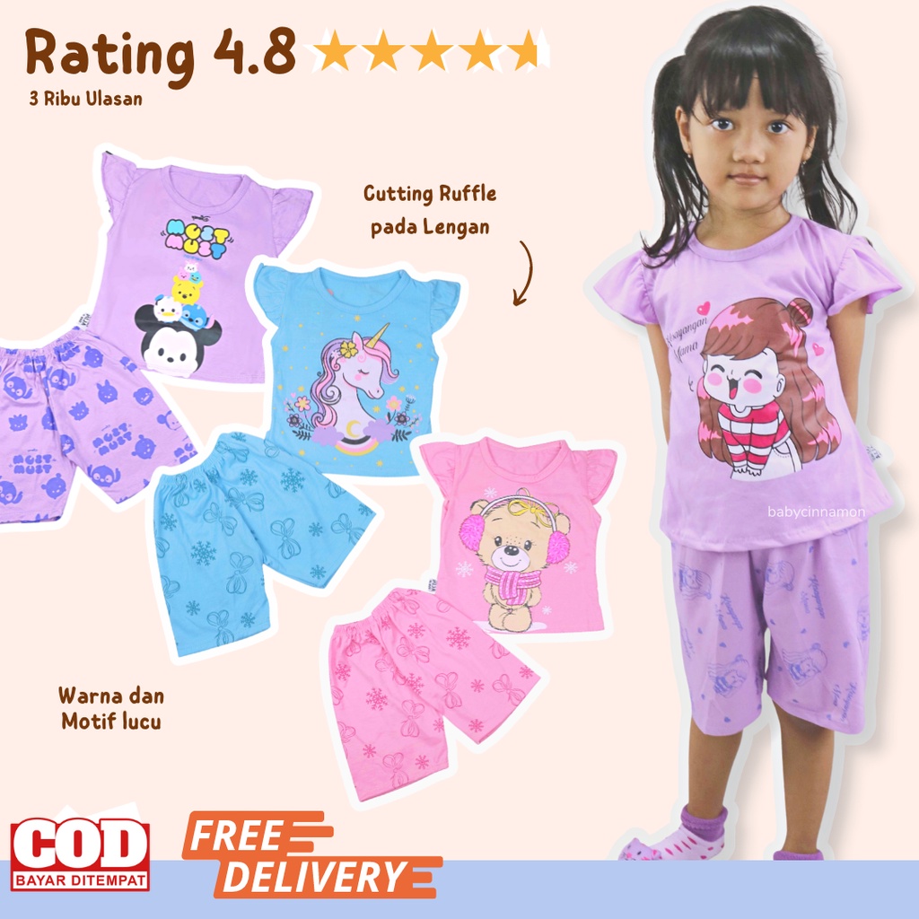 RUFFLE TEE Set Poo uk 0-7 Tahun / Setelan Bayi Anak Perempuan Karakter Import Baju Tidur Balita Baby babycinnamon