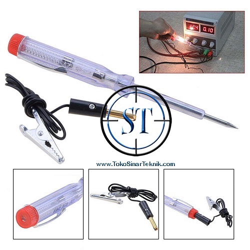 Tespen DC Electrical Volt Test Pen Light Lamp Circuit 6-24V Clip Jepit Aki Accu 12v Kabel Positif Tester Clip Buaya