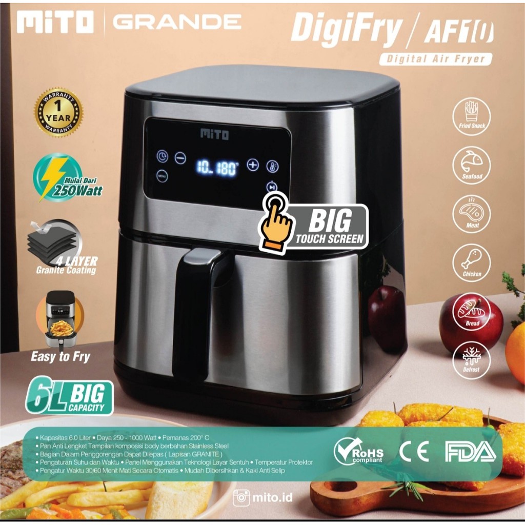 AIR FRYER MITO AF10 6 LITER  LOW WATT ORI