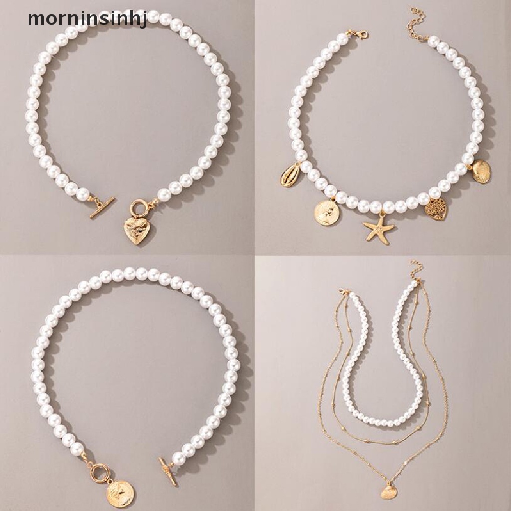 Mor Kalung Choker Mutiara Banyak Lapis Dengan Liontin Kupukupukerang Untuk Wanita