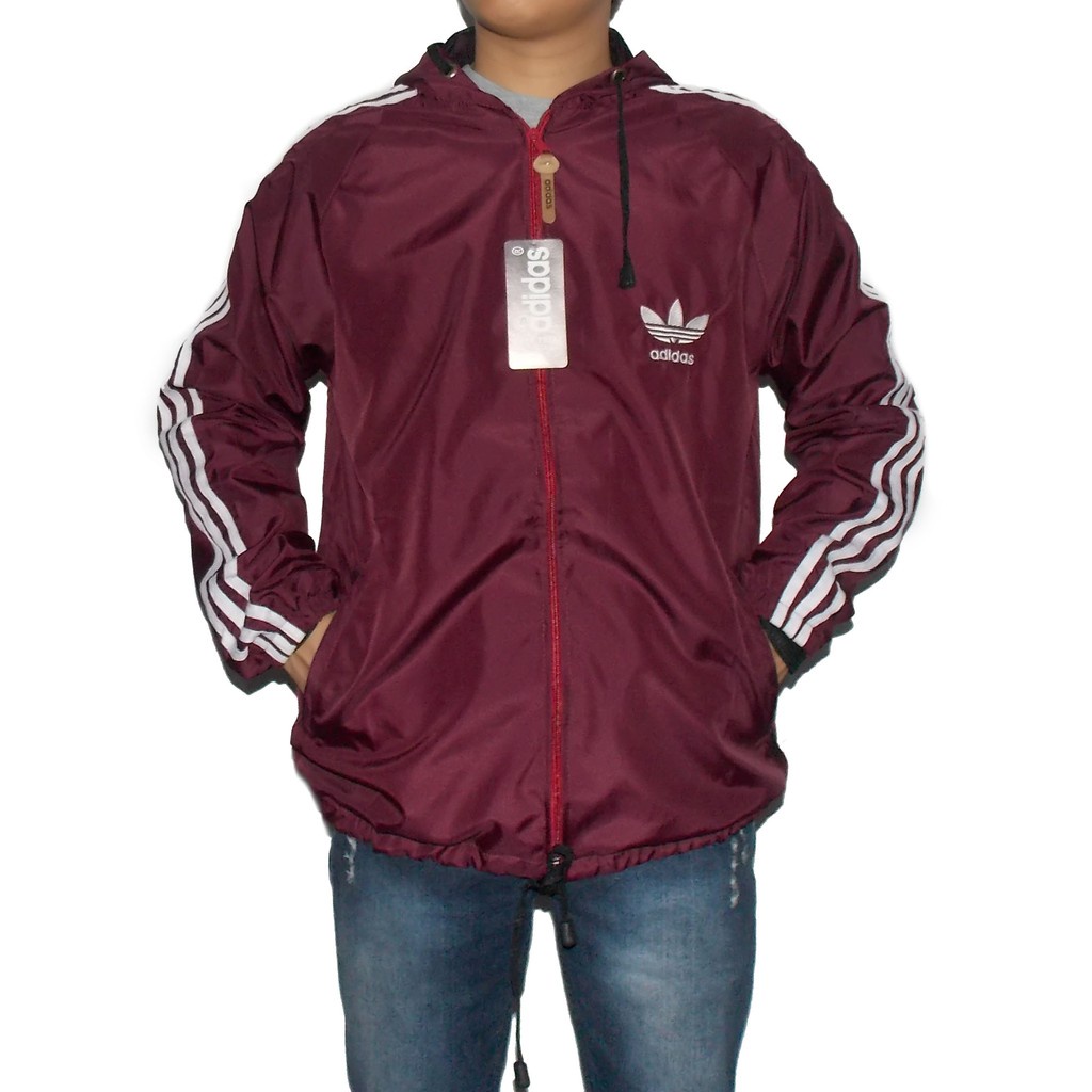 Jaket parasut adidas maroon/Jaket parsut adidas list putih big size