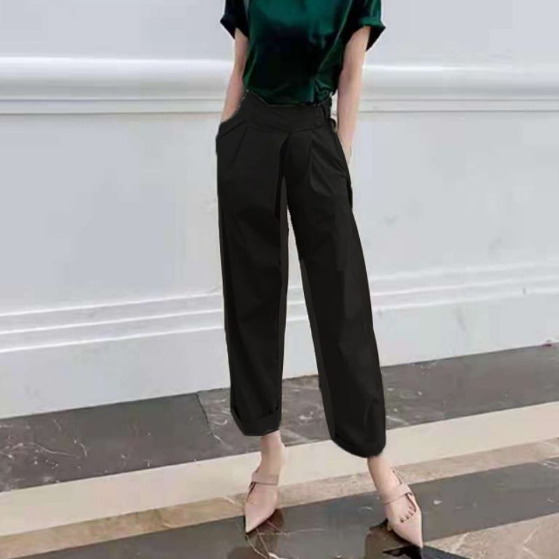 MDLV ~ 9950# Amazonia High Waisted Wide Leg Pants Celana Panjang Cewek Celana kulot Fashion Import