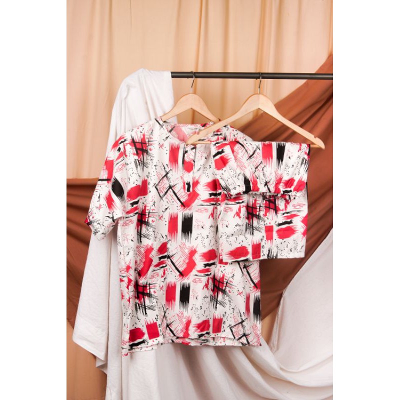 Piyama dewasa jumbo ld 120 cm celana pendek hotpant-Abstract red HPJumbo