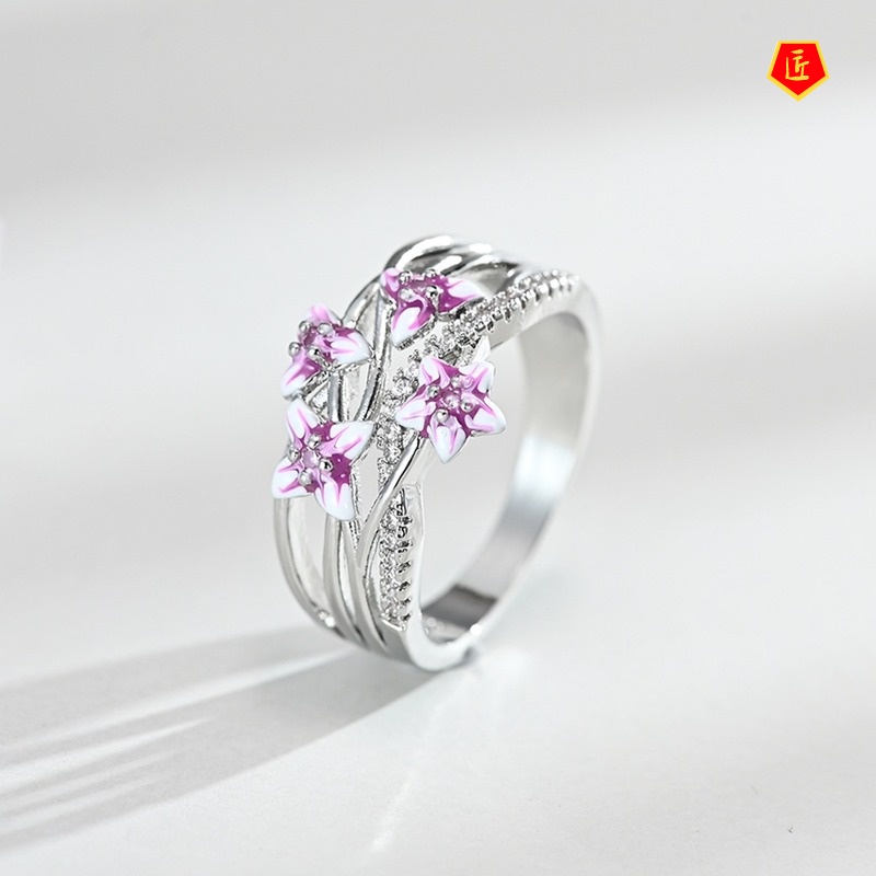 [Ready Stock]Diamond Violet Flower Ring Elegant Graceful