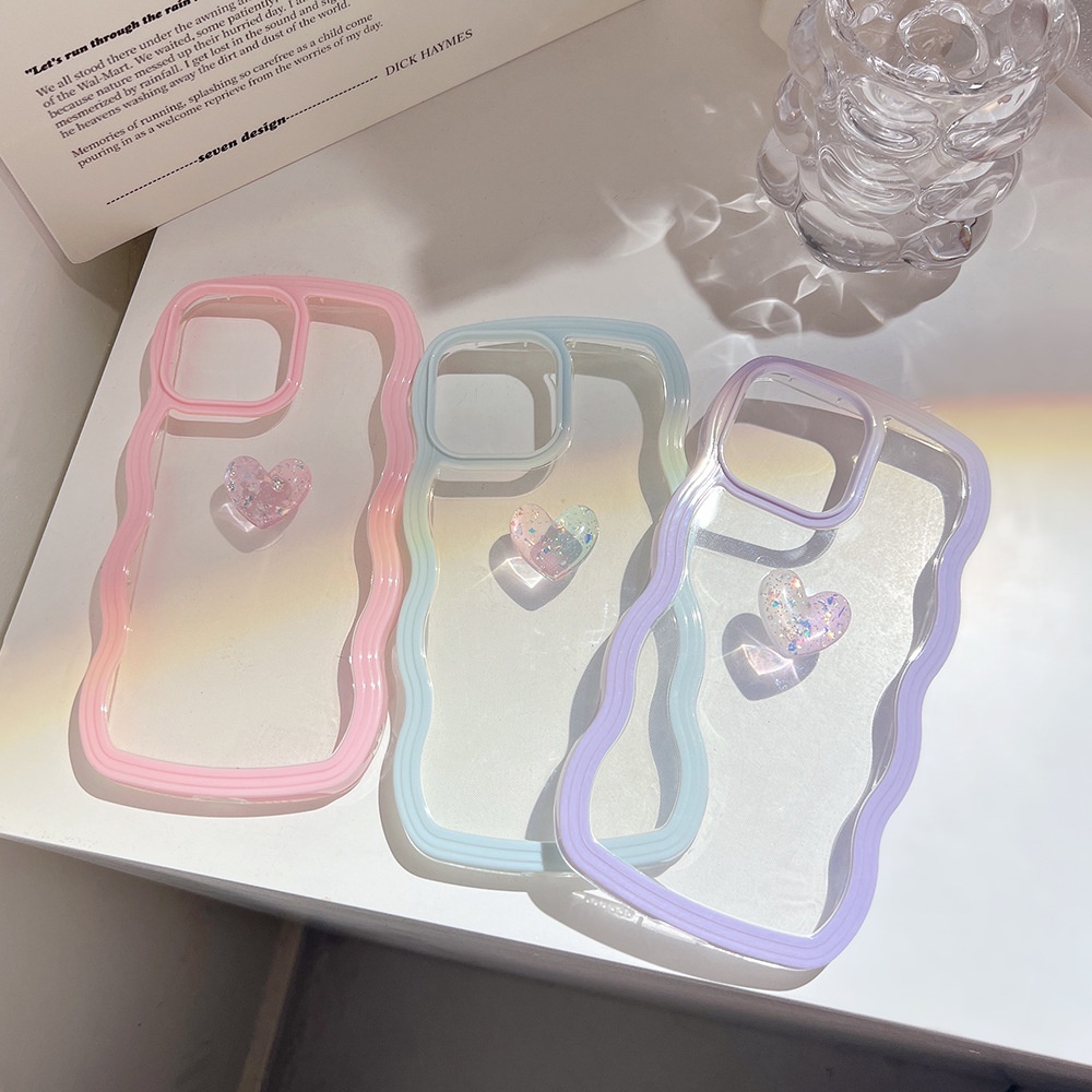 3d Glitter Cinta Hati Transparan Twist Berbentuk Gelombang 2in1 Warna Macaron Phone Case Cover Untuk Iphone X XR XS 11 12 13 14 PRO MAX