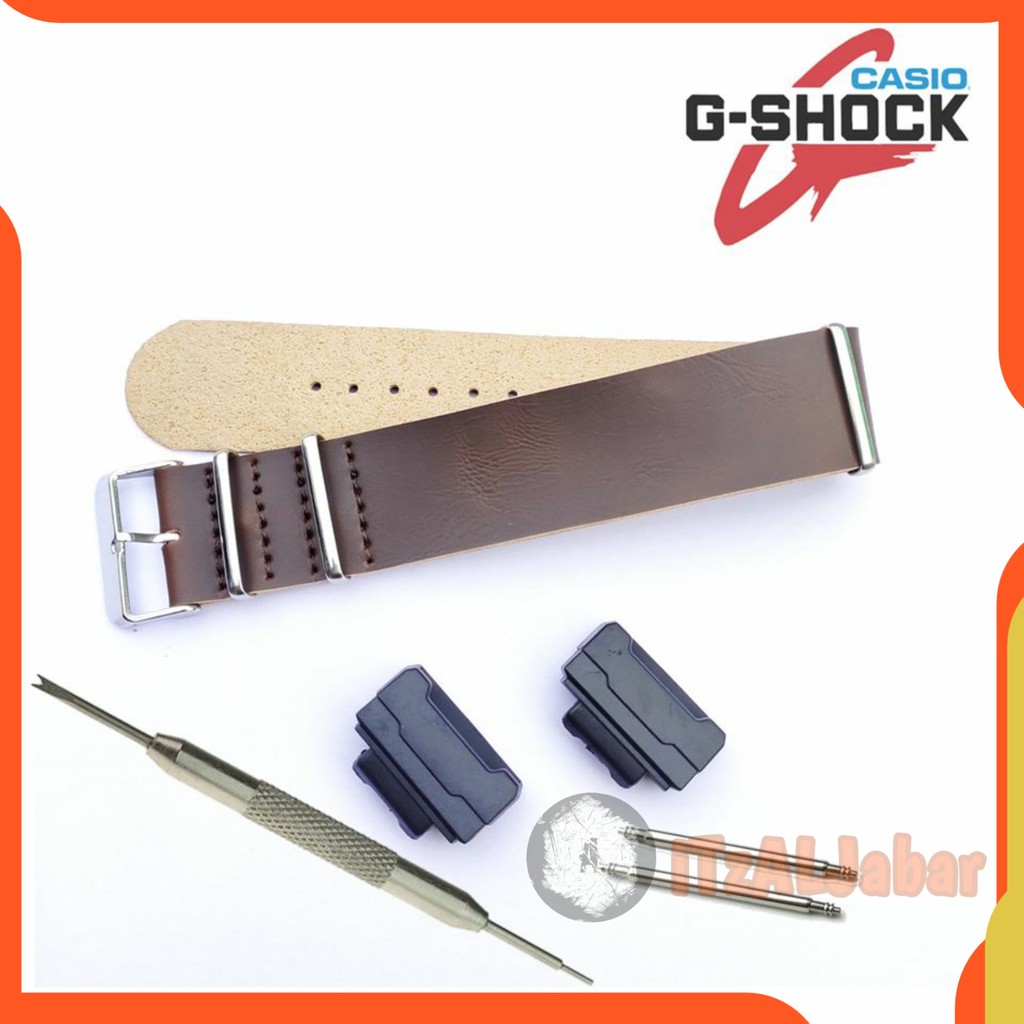 Tali jam tangan Casio G shock Leather Nato strap Adapter ring silver