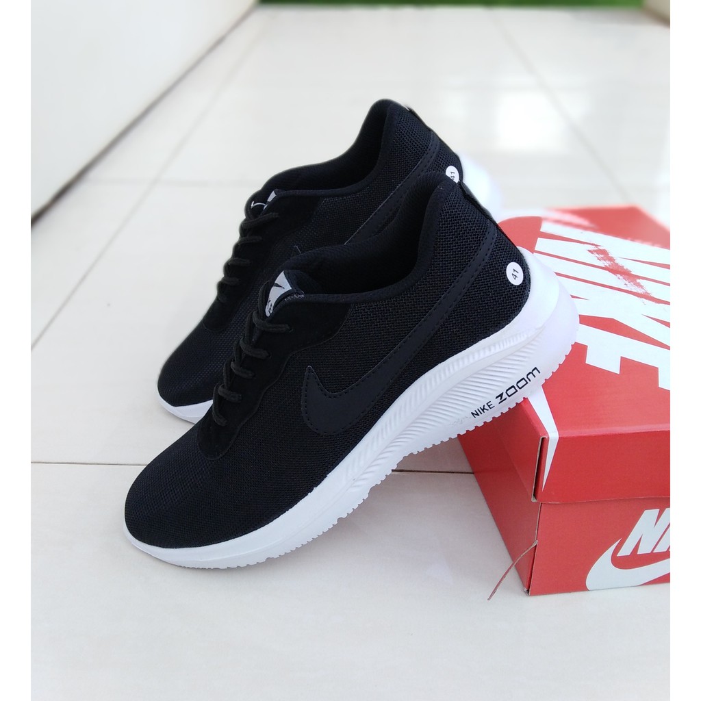 SEPATU NIKE ZOOM PRIA WANITA TERBARU HITAM PUTIH / SEPATU SNEAKERS IMPORT SEKOLAH DAN KERJA HITAM-4