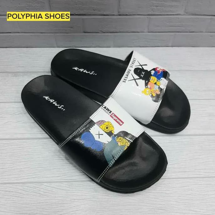 SANDAL "KAWS X SUPREME" BLACK / HITAM PRIA / SENDAL SLOP FLAT SLIDE