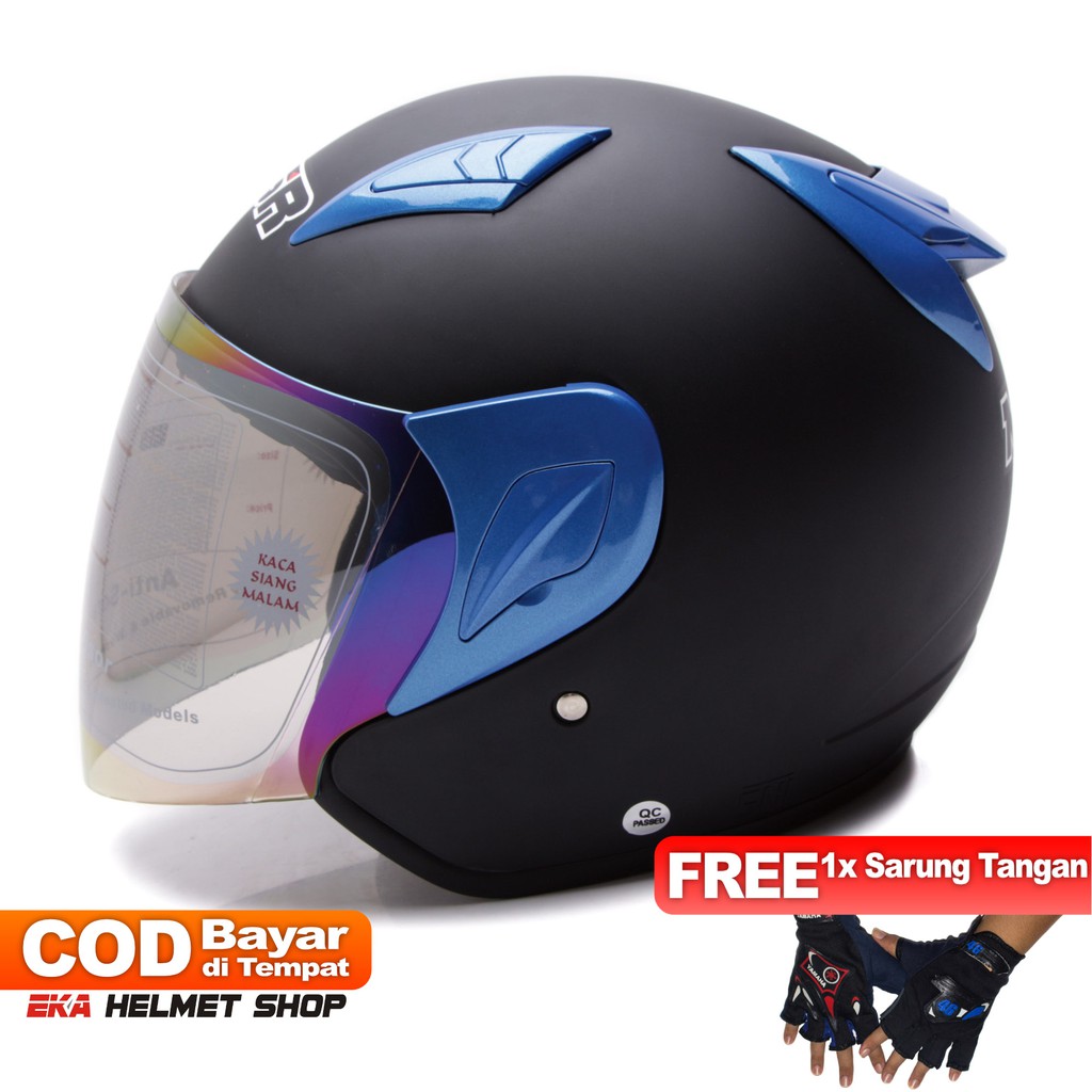 [Helm Dewasa] MSR Helmet Javelin - Hitam Doff Biru + Promo Gratis Sarung Tangan