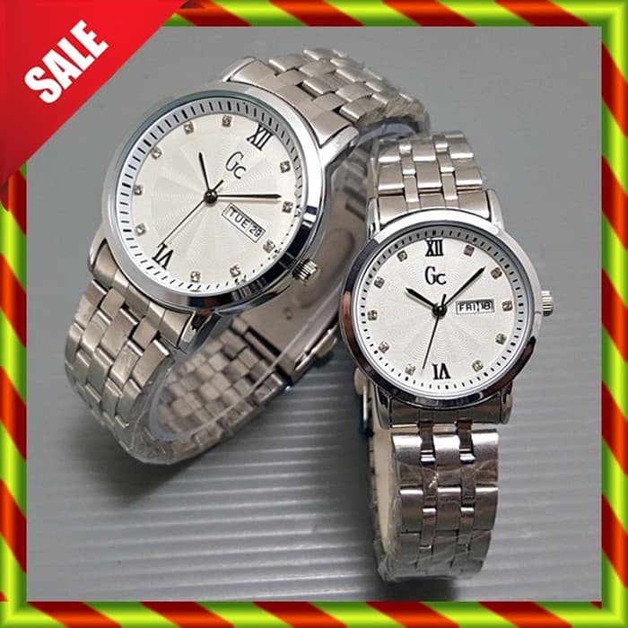 GC Couple Rantai diamond Silver Putih | Jam Tangan Pasangan Kado Buruan