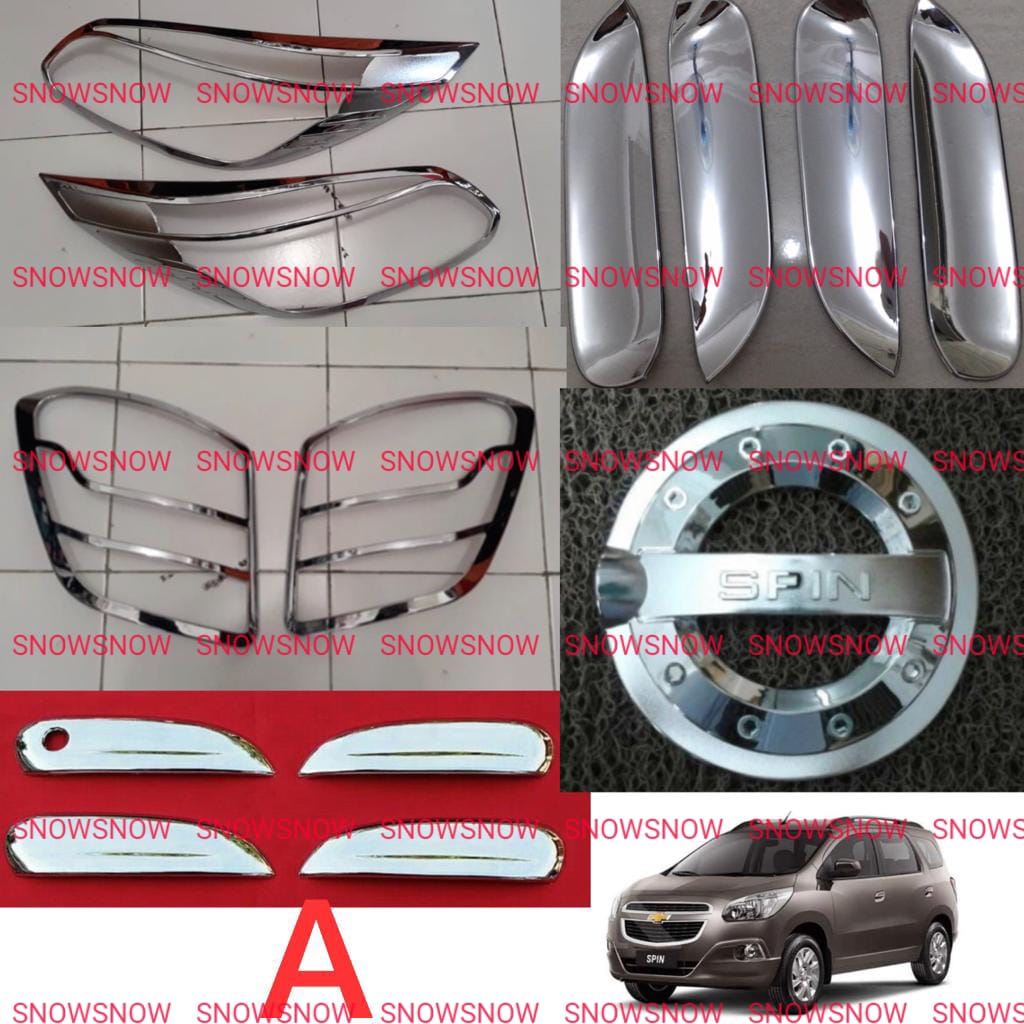 Paket Garnish Depan Belakang Outer Handle Tank Cover Chevrolet Spin Chrome