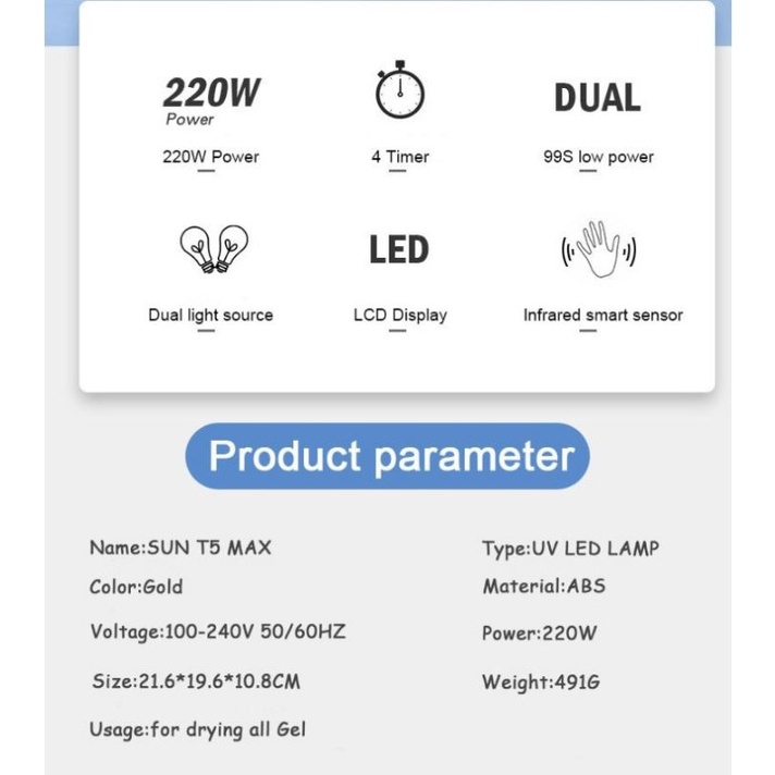 SUN T5 MAX 220W Garansi Satu Bulan  UV Lamp 57leds Alat Pengering Kutek Nail art UV Led Nail Lamp Pengering Kuku Profesional