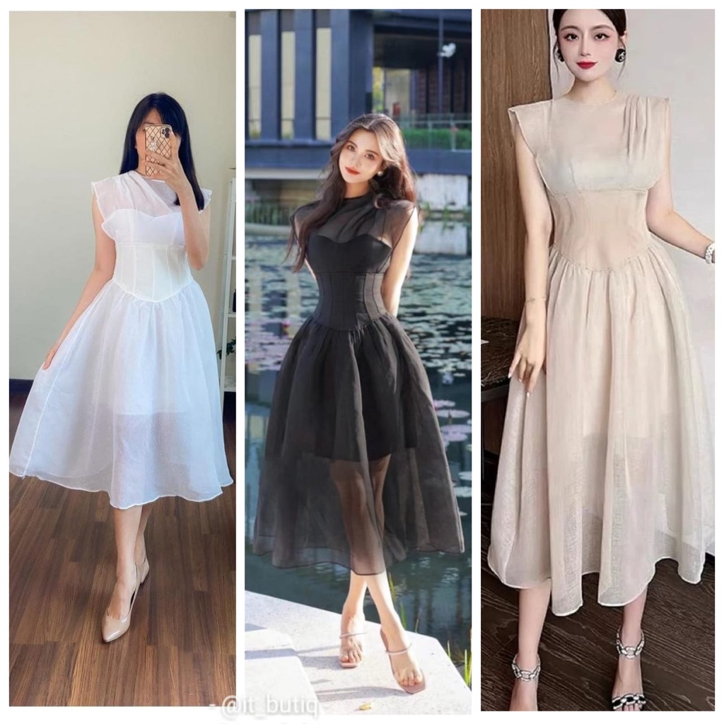 Midi Dress Putih Hitam Choco - Dress Premium Import WS08